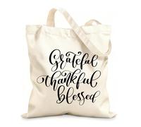 AILOONG Reinforced Bottom Canvas Bag typographic quote thankful grateful blessed 12 oz thick fabric Uses as a gift bag 31x36cm Medium