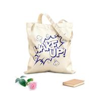 AILOONG Reinforced Bottom Canvas Bag wake up word comic book pop art 340g/m² thick fabric Uses as a gift bag