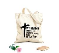 AILOONG Reinforced Bottom Canvas Bag warning i'may start talking about jesus 12 oz thick fabric Uses as a gift bag 31x36cm Medium