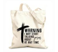 AILOONG Reinforced Bottom Canvas Bag warning i'may start talking about jesus 12 oz thick fabric Uses as a gift bag 35x40cm Large