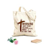 AILOONG Reinforced Bottom Canvas Bag warning i'may start talking about jesus 340g/m² thick fabric Uses as a gift bag