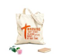 AILOONG Reinforced Bottom Canvas Bag warning i'may start talking about jesus 340g/m² thick fabric Uses as a gift bag