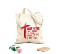 AILOONG Reinforced Bottom Canvas Bag warning i'may start talking about jesus 340g/m² thick fabric Uses as a gift bag