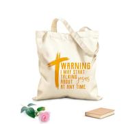 AILOONG Reinforced Bottom Canvas Bag warning i'may start talking about jesus 340g/m² thick fabric Uses as a gift bag