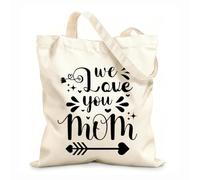 AILOONG Reinforced Bottom Canvas Bag we love you mom typography 12 oz thick fabric Uses as a gift bag 25x30cm Small