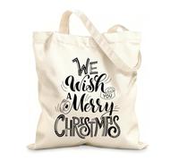 AILOONG Reinforced Bottom Canvas Bag we wish you a merry christmas 12 oz thick fabric Uses as a gift bag 25x30cm Small