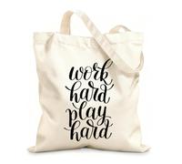 AILOONG Reinforced Bottom Canvas Bag work hard play motivational quote hand 12 oz thick fabric Uses as a gift bag 31x36cm Medium