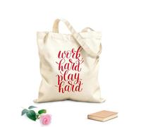 AILOONG Reinforced Bottom Canvas Bag work hard play motivational quote hand 340g/m² thick fabric Uses as a gift bag