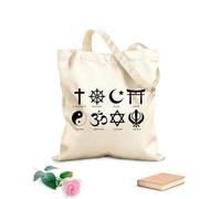 AILOONG Reinforced Bottom Canvas Bag world religion symbol icon set 12 oz thick fabric Uses as a gift bag 25x30cm Small