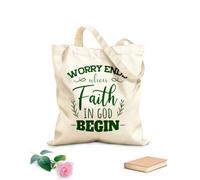 AILOONG Reinforced Bottom Canvas Bag worry ends when faith in god begin design 340g/m² thick fabric Uses as a gift bag