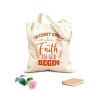 AILOONG Reinforced Bottom Canvas Bag worry ends when faith in god begin design 340g/m² thick fabric Uses as a gift bag