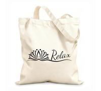 AILOONG Relax Yoga Studio Breathe Lotus Flower Buddhism Meditation Unbleached Canvas Tote Bag 12 oz thick fabric Uses as a tool bag 25x30cm Small