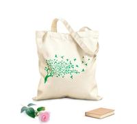 AILOONG Reusable Shopper Bags A flock of small birds in flight, resting on tree branches adorned with leaves and flowers. 340g/m² thick fabric Foldable