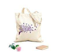 AILOONG Reusable Shopper Bags A flock of small birds in flight, resting on tree branches adorned with leaves and flowers. 340g/m² thick fabric Foldable