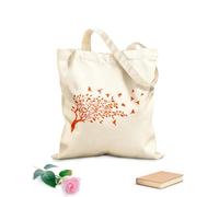 AILOONG Reusable Shopper Bags A flock of small birds in flight, resting on tree branches adorned with leaves and flowers. 340g/m² thick fabric Foldable