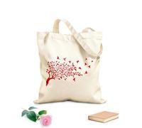 AILOONG Reusable Shopper Bags A flock of small birds in flight, resting on tree branches adorned with leaves and flowers. 340g/m² thick fabric Foldable