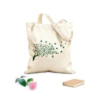 AILOONG Reusable Shopper Bags A flock of small birds in flight, resting on tree branches adorned with leaves and flowers. 340g/m² thick fabric Foldable