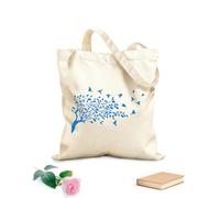 AILOONG Reusable Shopper Bags A flock of small birds in flight, resting on tree branches adorned with leaves and flowers. 340g/m² thick fabric Foldable