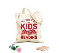 AILOONG Reusable Shopper Bags All The Cool Are Kids Reading 340g/m² thick fabric Foldable