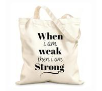 AILOONG Reusable Shopper Bags Bible Verse When I Am Weak Then I Am Strong 12 oz thick fabric Foldable 25x30cm Small