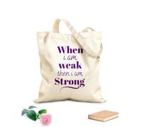 AILOONG Reusable Shopper Bags Bible Verse When I Am Weak Then I Am Strong 340g/m² thick fabric Foldable