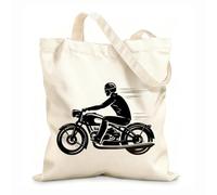 AILOONG Reusable Shopper Bags Biker Rides A Retro Motorcycle Silhouette 12 oz thick fabric Foldable 35x40cm Large