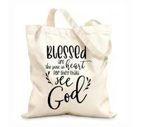 AILOONG Reusable Shopper Bags Blessed Are The Pure In Heart Inspirational Quotes 12 oz thick fabric Foldable 35x40cm Large