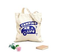 AILOONG Reusable Shopper Bags Camping Is Life Lettering Quote 340g/m² thick fabric Foldable