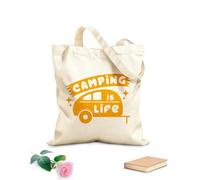 AILOONG Reusable Shopper Bags Camping Is Life Lettering Quote 340g/m² thick fabric Foldable
