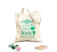AILOONG Reusable Shopper Bags Coffee Gets Me Started Jesus Inspirational Quotes 340g/m² thick fabric Foldable