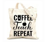 AILOONG Reusable Shopper Bags Coffee Teach Repeat Lettering Funny Teachers Day 12 oz thick fabric Foldable 31x36cm Medium