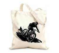 AILOONG Reusable Shopper Bags Conquering The Climb Cyclist Reaching Summit 12 oz thick fabric Foldable 25x30cm Small