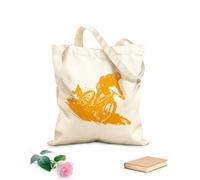 AILOONG Reusable Shopper Bags Conquering The Climb Cyclist Reaching Summit 340g/m² thick fabric Foldable