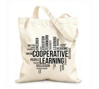 AILOONG Reusable Shopper Bags Cooperative Learning Word Cloud 12 oz thick fabric Foldable 31x36cm Medium