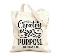 AILOONG Reusable Shopper Bags Created With A Purpose Ephesians 210 12 oz thick fabric Foldable 35x40cm Large