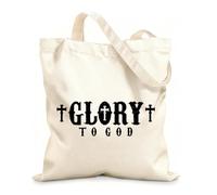 AILOONG Reusable Shopper Bags glory to god writing with cross 12 oz thick fabric Foldable 31x36cm Medium