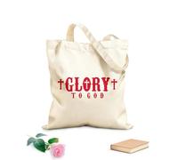 AILOONG Reusable Shopper Bags glory to god writing with cross 340g/m² thick fabric Foldable