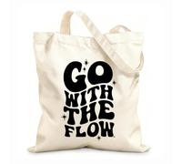 AILOONG Reusable Shopper Bags Go With The Flow 12 oz thick fabric Foldable 31x36cm Medium