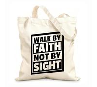AILOONG Reusable Shopper Bags walk by faith not by sight typography quotes bible verse motivational words christian poster pro 12 oz thick fabric Foldable 35x40cm Large
