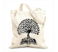 AILOONG Reusable Shopping Tote Bag 12 oz thick fabric Big Tree Branch Root Open Book Customizable slogan 35x40cm Large