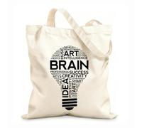 AILOONG Reusable Shopping Tote Bag 12 oz thick fabric Brain Lightbulb Success Words Office School Classroom Customizable slogan 35x40cm Large