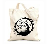 AILOONG Reusable Shopping Tote Bag 12 oz thick fabric Darkness Night Bats Pumpkin Halloween Tree Customizable slogan 31x36cm Medium