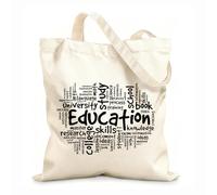 AILOONG Reusable Shopping Tote Bag 12 oz thick fabric Education School Classroom Words Cloud Study Knowledge Skills Customizable slogan 31x36cm Medium