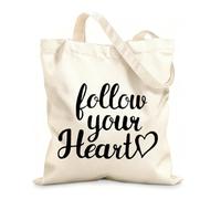 AILOONG Reusable Shopping Tote Bag 12 oz thick fabric Follow Your Heart Inspiring Romantic Words Customizable slogan 25x30cm Small