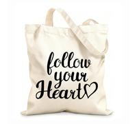 AILOONG Reusable Shopping Tote Bag 12 oz thick fabric Follow Your Heart Inspiring Romantic Words Customizable slogan 31x36cm Medium