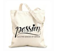 AILOONG Reusable Shopping Tote Bag 12 oz thick fabric Letter Passion Is The Genesis Of Genius Customizable slogan 35x40cm Large
