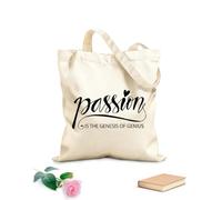 AILOONG Reusable Shopping Tote Bag 12 oz thick fabric Letter Passion Is The Genesis Of Genius Customizable slogan 31x36cm Medium