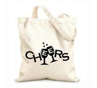 AILOONG Reusable Shopping Tote Bag 12 oz thick fabric Lettering Cheers Two Champagne Glasses Drinking Room Customizable slogan 25x30cm Small