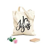AILOONG Reusable Shopping Tote Bag 12 oz thick fabric Lettering I Love Jesus Religion Customizable slogan 25x30cm Small