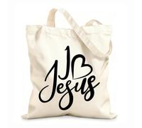 AILOONG Reusable Shopping Tote Bag 12 oz thick fabric Lettering I Love Jesus Religion Customizable slogan 31x36cm Medium